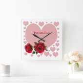 Romantic roze harten en rode rozen personaliseren  vierkante klok (Huis)