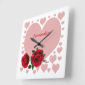 Romantic roze harten en rode rozen personaliseren  vierkante klok (Hoek)