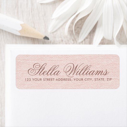 Romantic roze linnen calligrafie scriptadres etiket (Insitu)