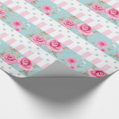 Romantic  Roze & Mint Floral Rozen Patroon Cadeaupapier (Hoek)