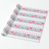 Romantic  Roze & Mint Floral Rozen Patroon Cadeaupapier (Uitgerold)
