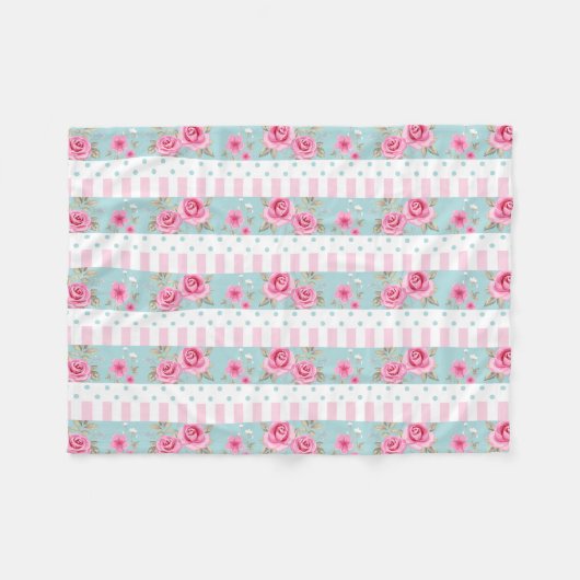 Romantic  Roze & Mint Floral Rozen Patroon Fleece Deken (Voorkant (Horizontaal))