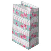 Romantic  Roze & Mint Floral Rozen Patroon Klein Cadeauzakje (Achterkant Gekanteld)