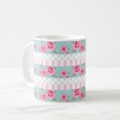 Romantic  Roze & Mint Floral Rozen Patroon Koffiemok (Voorkant links)