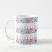Romantic  Roze & Mint Floral Rozen Patroon Koffiemok (Links)