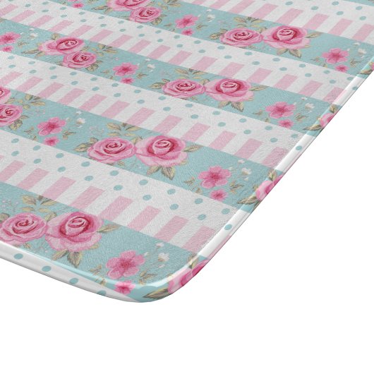Romantic Roze & Mint Floral Rozen Patroon Snijplank (Hoek)
