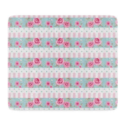 Romantic  Roze & Mint Floral Rozen Patroon Snijplank (Voorkant)