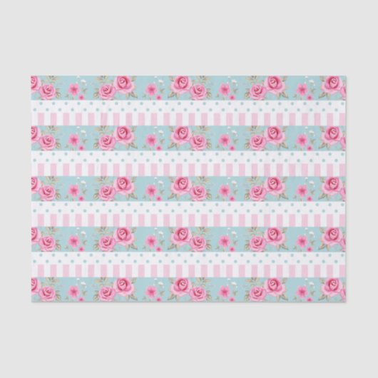 Romantic  Roze & Mint Floral Rozen Patroon Tissuepapier (Voorkant)