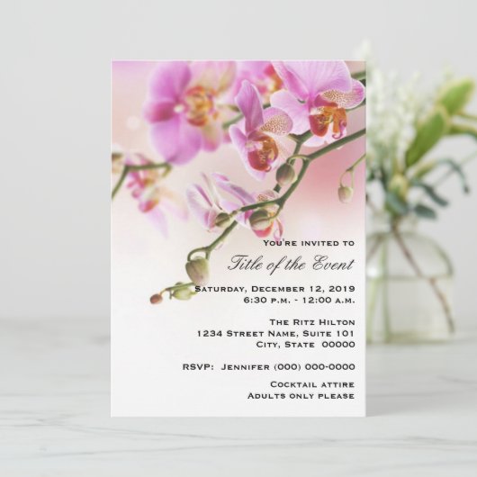 Romantic Roze Orchideeën Uw Uitnodiging van de Geb (Staand voorkant)