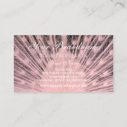 Romantic  roze pacock op zwarte aangepaste Logo Visitekaartje (Achterkant)