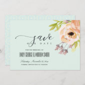 ROMANTIC ROZE PERZIK ROZE PAARS HEMELSBLAUW BLOEME SAVE THE DATE (Voorkant / Achterkant)