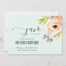 ROMANTIC ROZE PERZIK ROZE PAARS HEMELSBLAUW BLOEME SAVE THE DATE