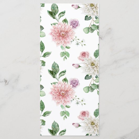 Romantic Roze & Purple Flowers Weddenemenu Menu (Achterkant)