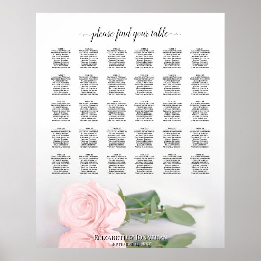 Romantic Roze Roos 30 Tafel Verzamelzeeschema Poster (Voorkant)