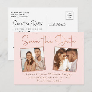 Romantic Roze Rose Gold 2 Foto bewaart datum Briefkaart