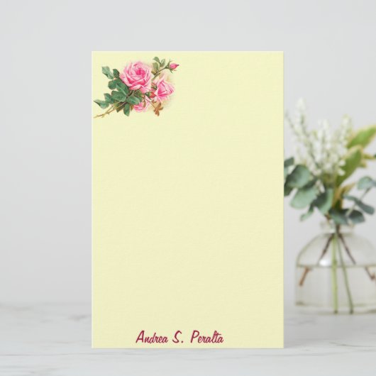 Romantic Roze Roses gepersonaliseerd Briefpapier (Staand voorkant)