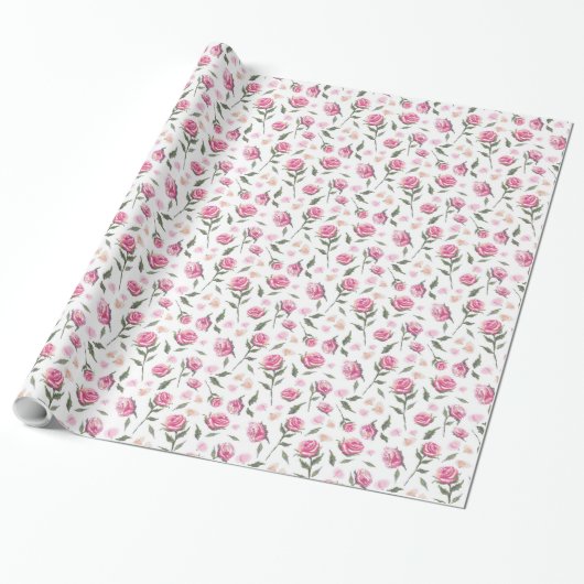 Romantic roze rozen Feminine  patroonomhulsel Cadeaupapier (Uitgerold)