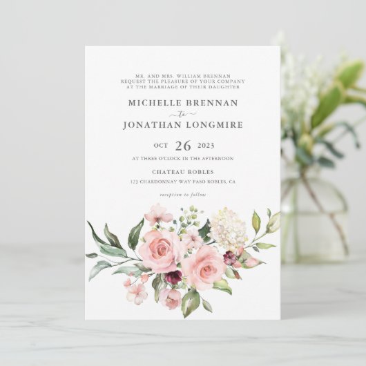 Romantic roze rozen (Style 2) Uitnodiging tot wedd (Staand voorkant)