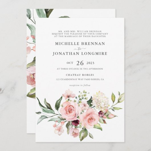 Romantic roze rozen (Style 2) Uitnodiging tot wedd (Voorkant / Achterkant)