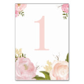 Romantic Roze Waterverf Bloemen Tabel Nummer 1 Kaart (Voorkant)