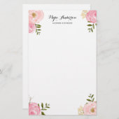 Romantic Roze Waterverf Flowers Aangepast Briefpapier (Voorkant / Achterkant)