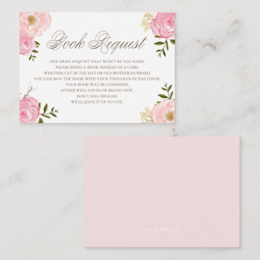 Romantic Roze Waterverf Flowers Book Request Kaart (Voorkant / Achterkant)