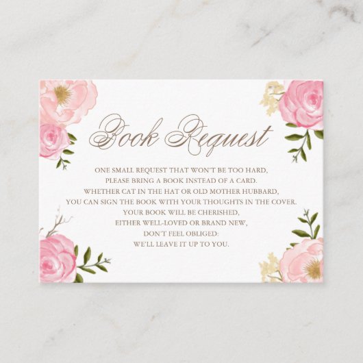 Romantic Roze Waterverf Flowers Book Request Kaart (Voorkant)