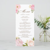 Romantic Roze Waterverf Flowers Weddenemenkaart Menu (Staand voorkant)