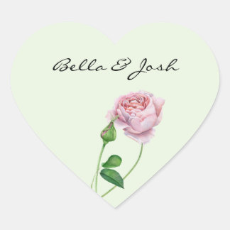 Romantic Roze Waterverf Roos Bud Hart Sticker