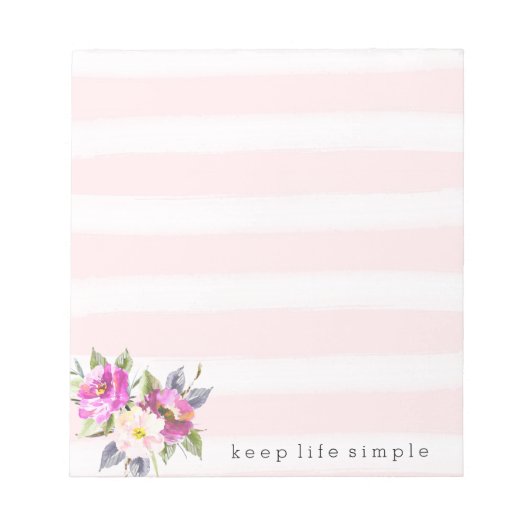 Romantic Roze Waterverf Stripes Floral Notitieblok (Voorkant)