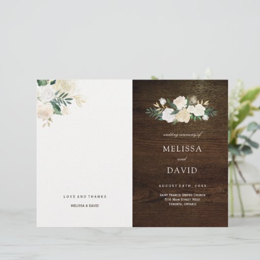 Romantic Rozen Woodland Wedding Programs (Staand voorkant)