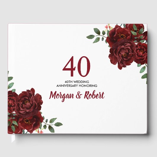 Romantic Ruby Red Rose 40th Wedding Jubileum Gastenboek (Voorkant)