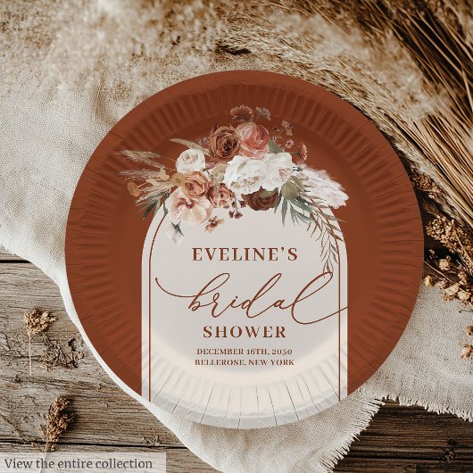 Romantic Rust Pampas Grass Floral Paper Plates Papieren Bordje