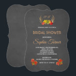 Romantic Rustic Antlers Herfst Vrijgezellenfeest Kaart<br><div class="desc">Een Rustic Boho Decor-ontwerp,  met hertengeweien die zijn gekapt met herfst-bladeren op een achtergrond van het karton. Gebruik het gereedschap Aanpassen om uw gegevens toe te voegen. Voor meer trouwkantoorbenodigdheden,  alsjeblieft,  Rustic Embellish Antlers All Seasons Events collectie. Hulp nodig? Klik op Deze ontwerper hieronder vragen.</div>