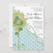 Romantic Rustic Birds Mint Damask Wedding Kaart (Voorkant)