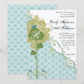 Romantic Rustic Birds Mint Damask Wedding Kaart (Voorkant / Achterkant)