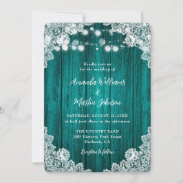 Romantic Rustic Blauwgroen Wood Lace Wedding Invit Kaart