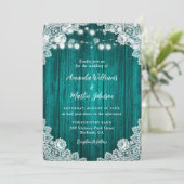 Romantic Rustic Blauwgroen Wood Lace Wedding Invit Kaart (Staand voorkant)