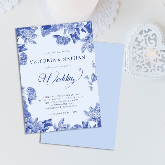 Romantic Rustic Blue Lotus Floral Wedding Kaart