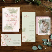 Romantic Rustic Blush Peony Roos Floral Wedding Kaart