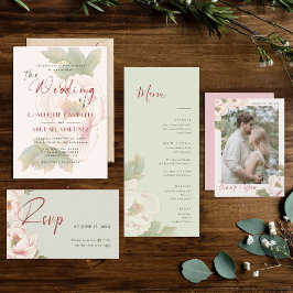 Romantic Rustic Blush Peony Roos Floral Wedding Kaart