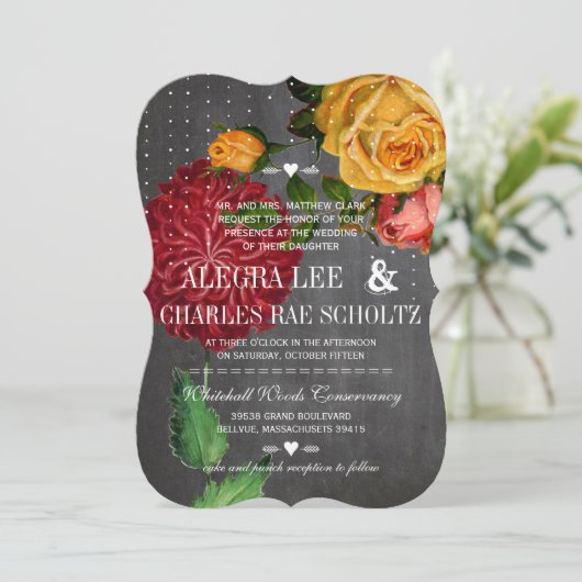 Romantic Rustic Chalkboard Heirloom Rozen Kaart (Staand voorkant)