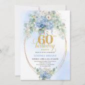 Romantic Rustic Dusty Blue Hydrangea 60th Birthday Kaart (Voorkant)