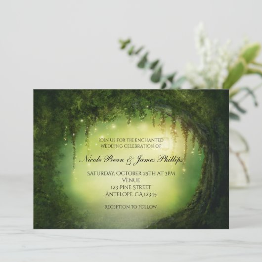 Romantic Rustic Enchanted Forest Tree Invitations Kaart (Staand voorkant)