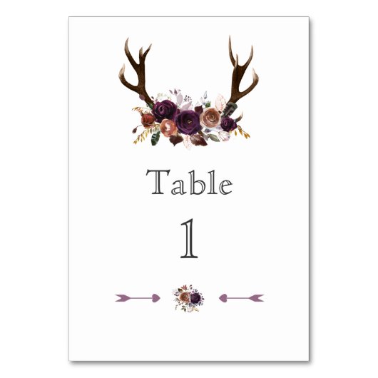 Romantic Rustic Marsala Floral Table Number Kaart (Voorkant)