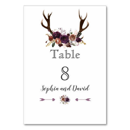 Romantic Rustic Marsala Floral Table Number Kaart (Achterkant)