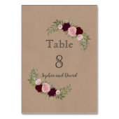 Romantic Rustic Marsala Floral Table Number Kaart (Achterkant)