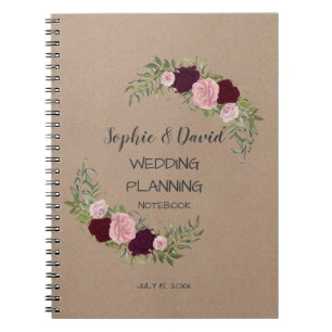 Romantic, Rustic Marsala Floral Wedding Planner Notitieboek