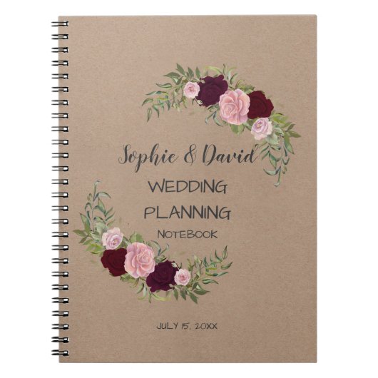 Romantic, Rustic Marsala Floral Wedding Planner Notitieboek (Voorkant)