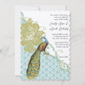 Romantic Rustic Mint Peacock Damask Wedding Kaart (Voorkant)